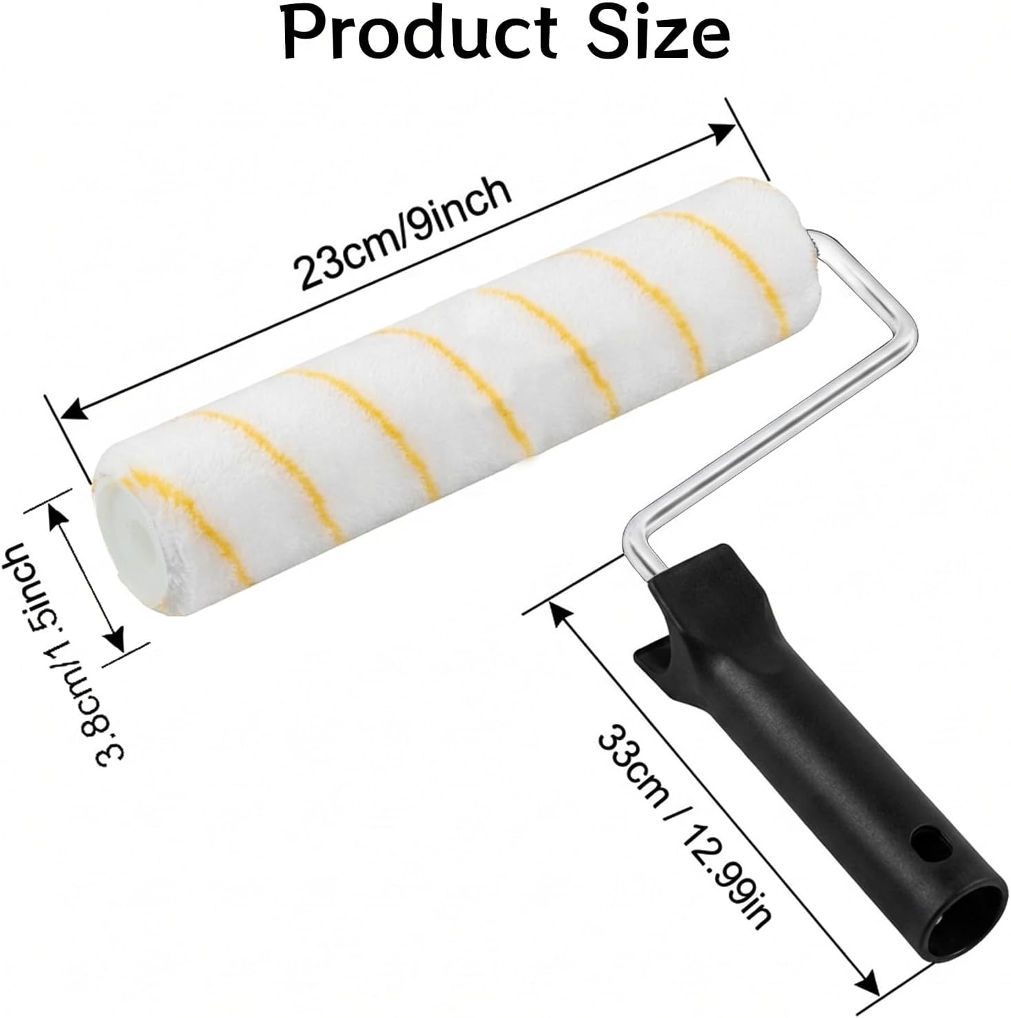 60 Pcs 9 x 1/2 Paint Roller Covers with 1 Matching Handle Yellow Stripe High Nap Capacity Microfiber Roller Covers for All Surfaces, Home Repair Tools and Brush Frame House Painting Supplies