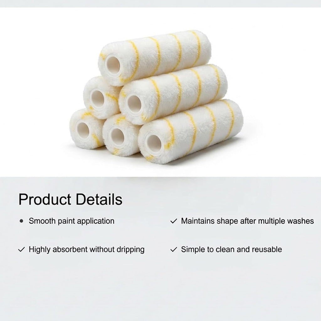 60 Pcs 9 x 1/2 Paint Roller Covers with 1 Matching Handle Yellow Stripe High Nap Capacity Microfiber Roller Covers for All Surfaces, Home Repair Tools and Brush Frame House Painting Supplies